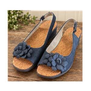 JBU Jambu Rosetta Navy Blue Floral Slingback Wedge Sandal Womens 9M